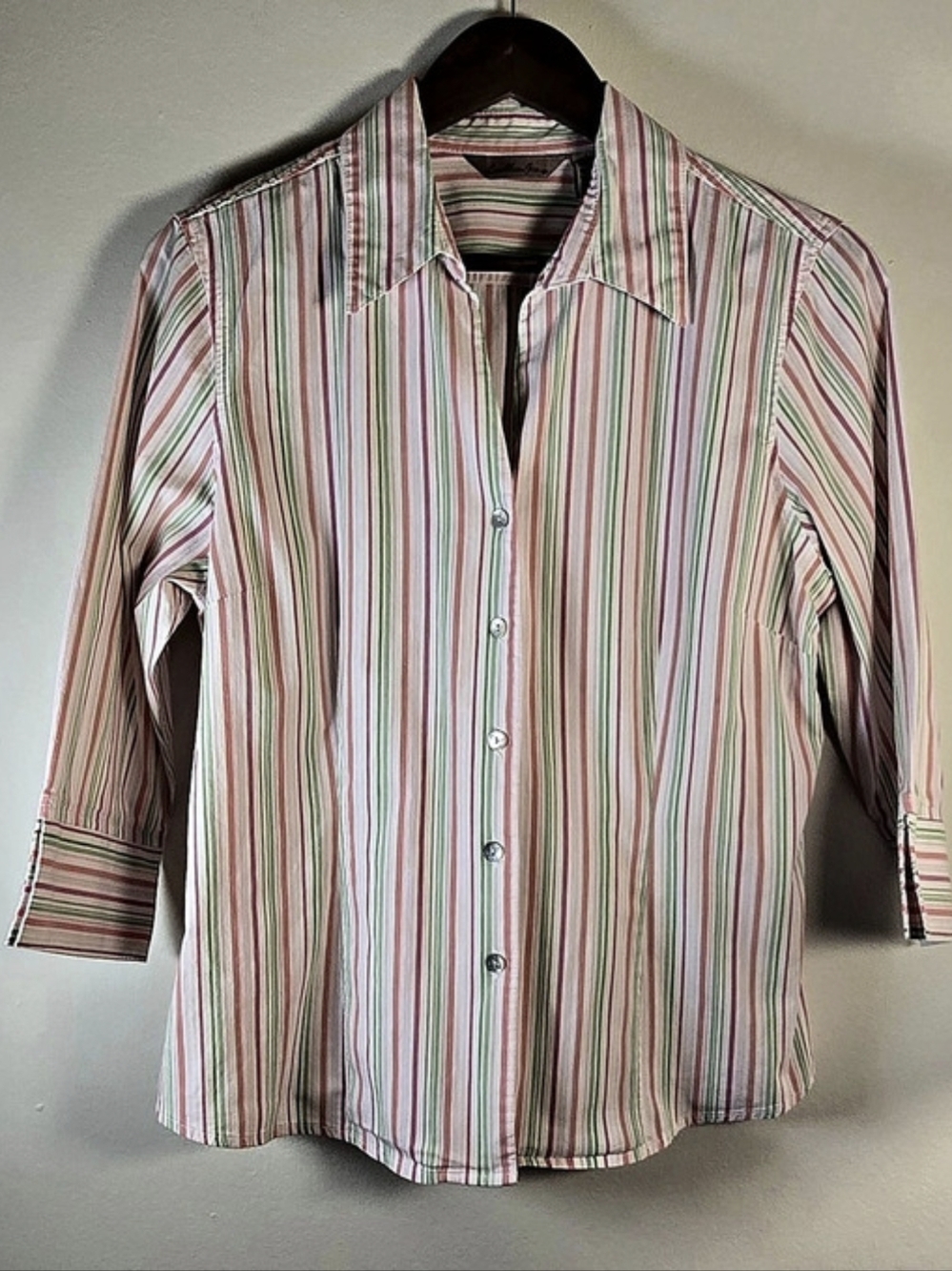 Caribbean Joe Pastel Multi Color Striped Button Down Shirt Cotton Blend Size L